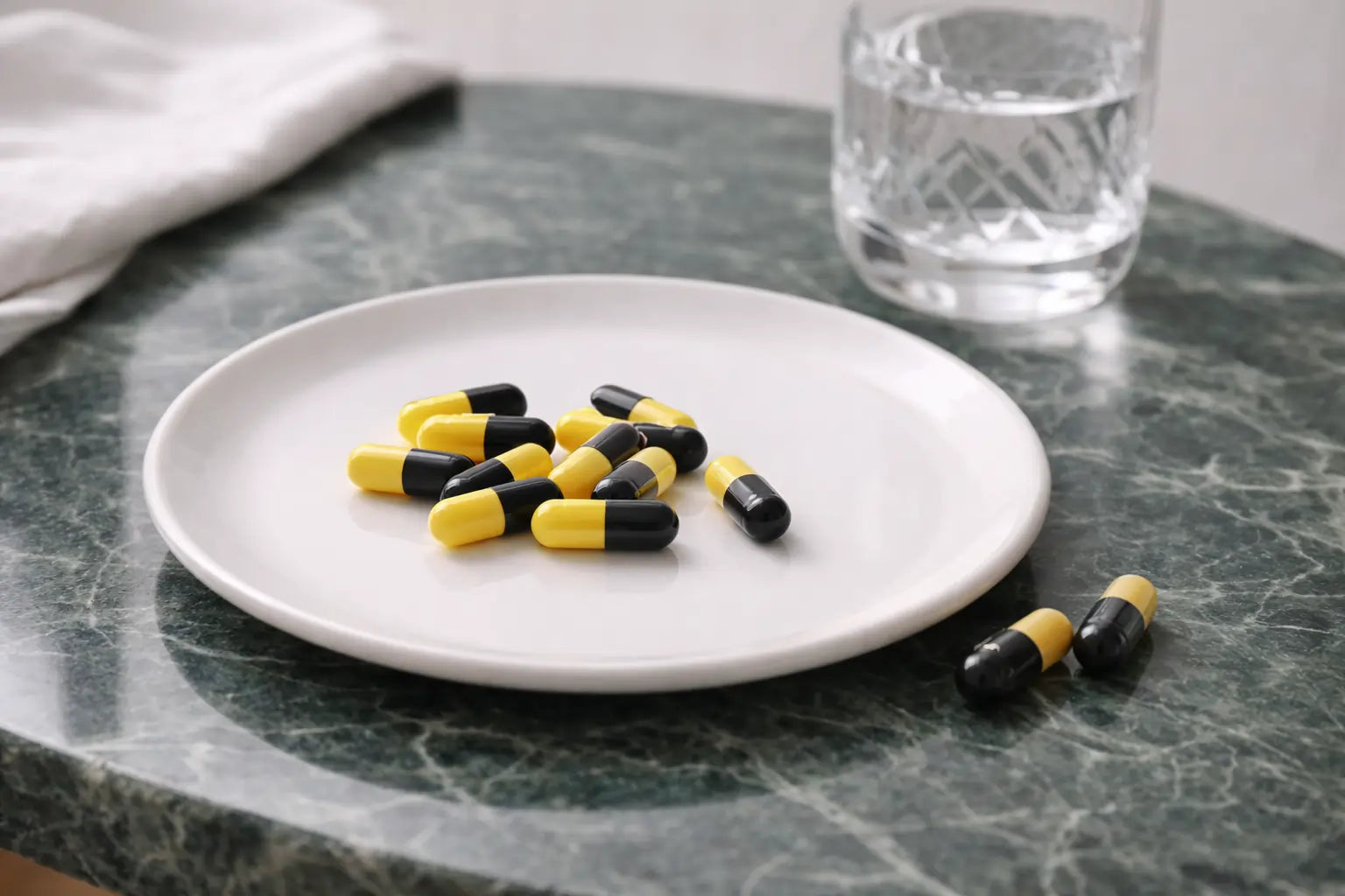 image of antibiotics on a plate on a green marble table